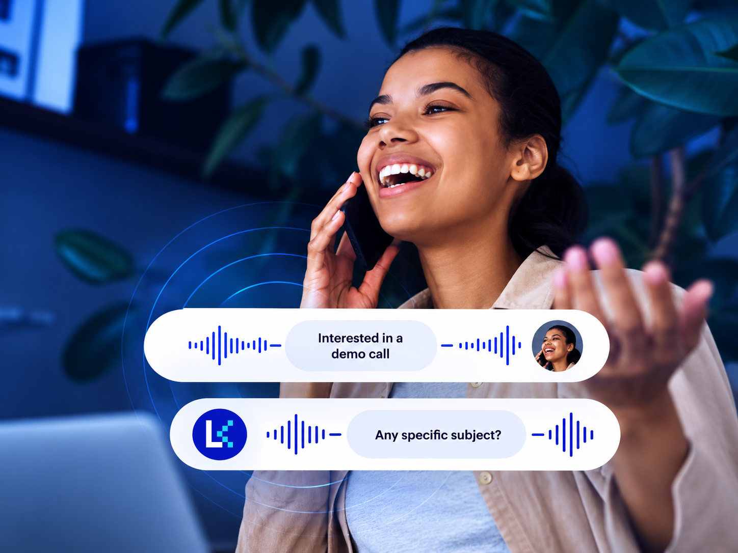 Woman using a LiveKit-powered voice and video experience